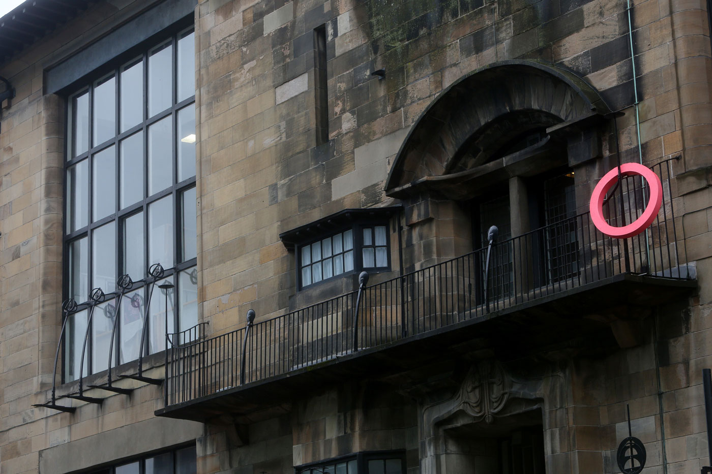 Credit: Ring, (2014), Michael Stumpf. Cast acrylic resin. Mackintosh building, Director's Balcony, The Glasgow School of Art. From his exhibition, This Song Belongs to Those who Sing It, Mackintosh Museum, The Glasgow School of Art,  Glasgow International Festival of Visual Art 2014. Photo: Janet Wilson.